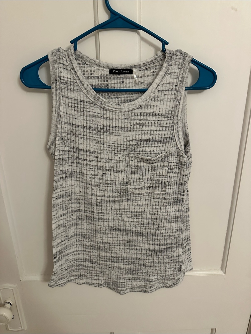 Pink Clover Marled Gray Ribbed Pocket Tank Layering Basic